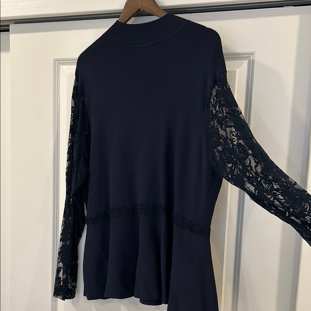 INC International Concepts Blue Peplum Blouse with Mandarin Collar